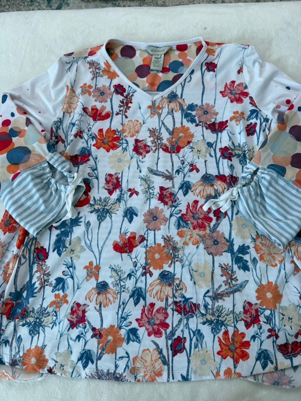 Multiples Petite Large Women’s Floral Striped Blouse Split Back E26